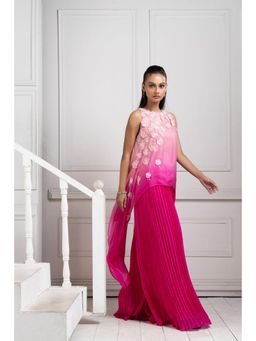 SMRITI - Pink Rosy Cascade Embellished Asymmetric Palazzo and Top Set