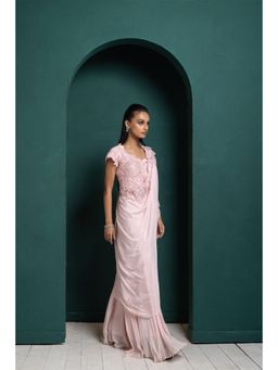 SMRITI - Peach Blush Blossom Embellished Drape Palazzo and Top Set