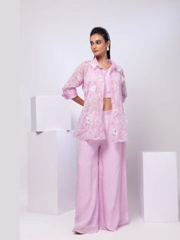SMRITI - Lavender Breeze Embroidered Top and Palazzo with Jacket