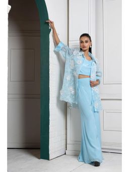 SMRITI - Sky Blue Breeze Embroidered Top and Palazzo with Jacket