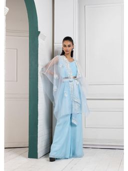 SMRITI - Serenity Blue Embellished Cape with Top and Palazzo