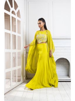 SMRITI - Yellow Chartreuse Embellished Cape with Top and Palazzo