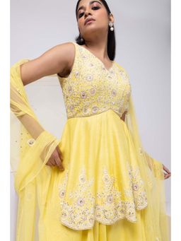 SMRITI - Yellow Embellished Sunshine Bloom Kurta and Palazzo with Dupatta