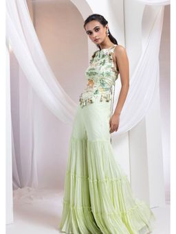 SMRITI - Green Embellished Forest Fable Corset and Sharara Set