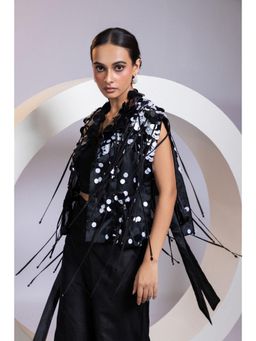 SMRITI - Black Embellished Stellar Trail Top and Palazzo with Jacket