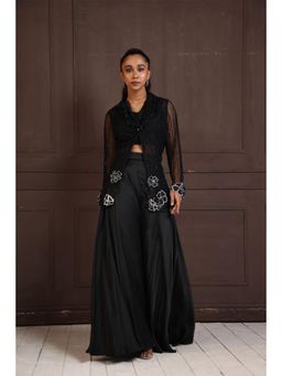 SMRITI - Black Embellished Mirage Top and Palazzo with Jacket