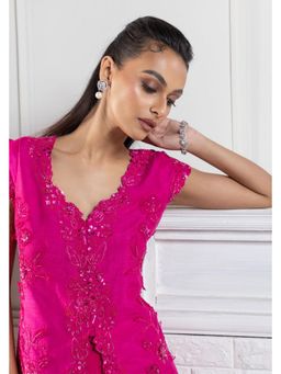 SMRITI - Fuchsia Bloom Embellished Ensemble Top and Sharara Set