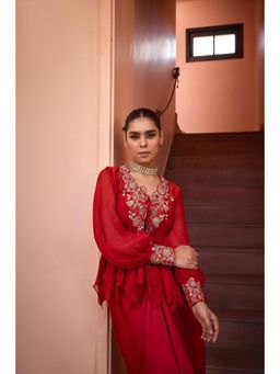 ISHA GUPTA TAYAL - Red Embellished Samsara Top