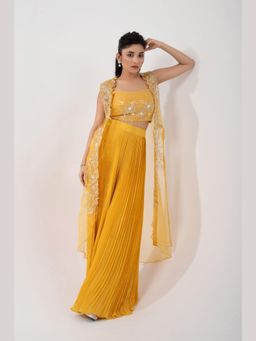 SMRITI - Yellow Sunfire Embellished Top and Palazzo with Jacket