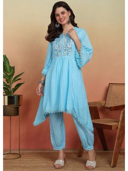 Gahan - Womens Embroidered Trendy Kurta with Patiala - Blue (Set of 2)