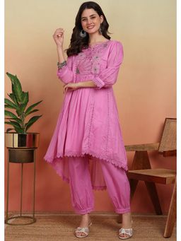 Gahan - Womens Embroidered Trendy Kurta with Patiala - Pink (Set of 2)