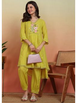 Gahan - Womens Embroidered Trendy Kurta with Patiala - Yellow (Set of 2)