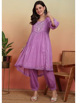Gahan - Womens Embroidered Trendy Kurta with Patiala - Purple (Set of 2)