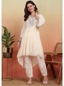 Gahan - Womens Embroidered Trendy Kurta with Patiala - White (Set of 2)