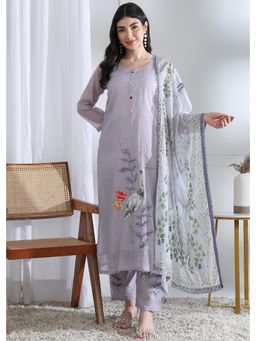 Gahan - Womens Lavender Printed Kurta With Pant and Dupatta - Lavender (Set of 3)