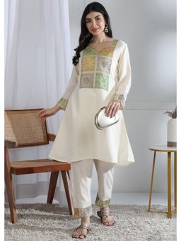 Gahan - Womens White Zardozi Embroidery Co-Ord With Kurta & Pant - White (Set of 2)