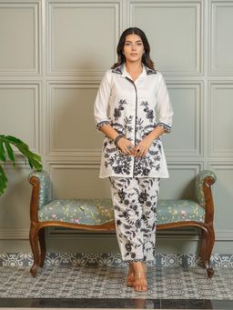 Gahan - White Embroidered Designer Co-Ord for Women With Fancy Buttons - White (Set of 2)