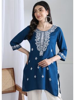 Gahan - Stylish Womens Embroidered Short Tunic - Blue