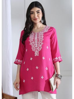 Gahan - Stylish Womens Embroidered Short Tunic - Pink