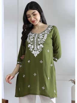 Gahan - Stylish Womens Embroidered Short Tunic - Green
