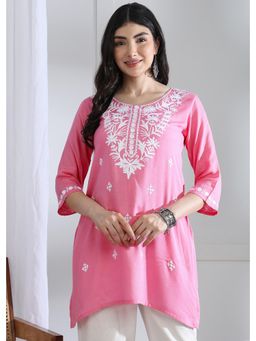 Gahan - Stylish Womens Embroidered Short Tunic - Pink