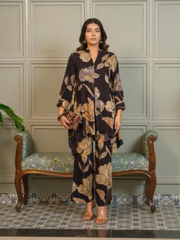 Gahan - Womens Floral Rayon Fabric Co-Ord With Kurta & Pant - Black (Set of 2)