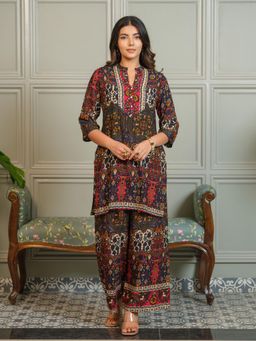 Gahan - Womens Ajrak Print Co-Ord with Kurta and Palazzo - Green (Set of 2)