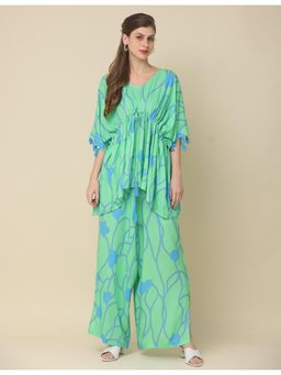 Zolo Label - Stylish Green Flared Co-Ord (Set of 2)