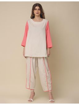 Zolo Label - White Cotton Rulex Co-ord with Colorful Accents (Set of 2)