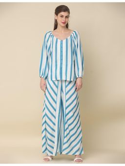Zolo Label - Blue and White Striped Cotton Rulex Co-ord (Set of 2)