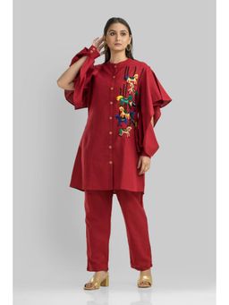 Zolo Label - Elegant Red Cotton Flex Co-Ord (Set of 2)