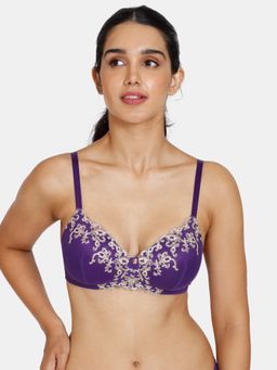 Zivame - Desert Rose Padded Non Wired 3-4Th Coverage Lace Bra - Violet Indigo