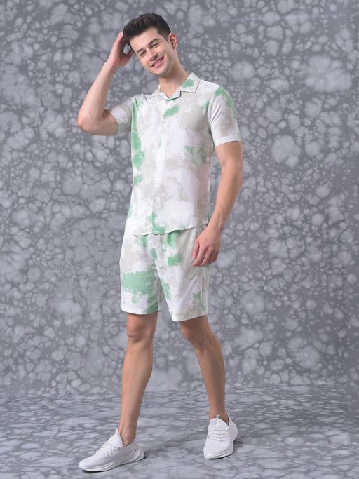 CAHOOT Men Tye-dye Stylish Casual Co-ords (short With Shirt) (Set of 2)