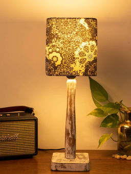 Green Girgit - Curve Distress White Lamp with Blue Batik Print Shade