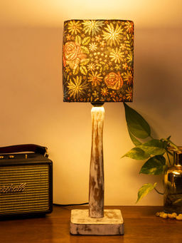 Green Girgit - Curve Distress White Lamp with Black Flowers Shade