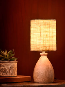 Green Girgit - Wooden Dome Table Lamp with Jute White Shade