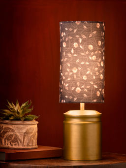 Green Girgit - Metal Golden Table Lamp with Floral Print Shade