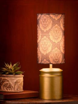 Green Girgit - Metal Golden Table Lamp with Motives Printed Shade