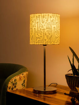 Green Girgit - Metal Chrome Finish Lamp with Multicolour Animal Print Shade