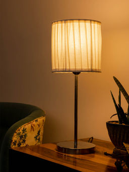 Green Girgit - Metal Chrome Finish Lamp with Pleated Cotton White Shade