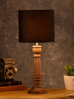 Green Girgit - Pillar Lamp with Black Cotton Shade