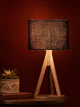 Green Girgit - Jute Black Trio Wooden Lamp