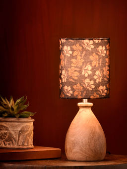 Green Girgit - Wooden Dome Table Lamp Black Floral Shade