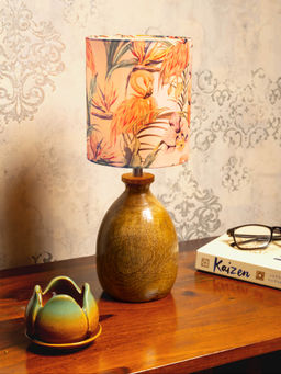 Green Girgit - Wooden Dome Table with Multicolour Pink Flamingo Lamp