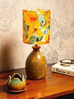 Green Girgit - Wooden Dome Table with Multicolour Orange Lamp