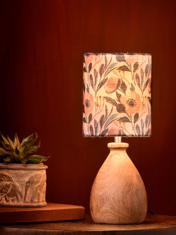 Green Girgit - Wooden Dome Table Lamp Pink Floral Shade
