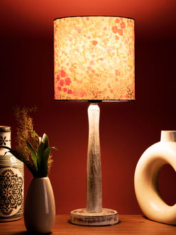Green Girgit - Distress White Wooden Lamp with Tiny Flowers Shade