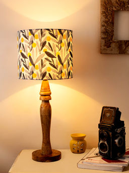 Green Girgit - Wooden Round with Leafy Print Lamp