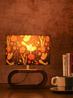 Green Girgit - Wooden Oval Lamp with Multicolour Black bird shade