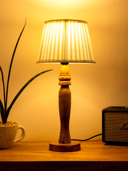 Green Girgit - Wooden Round Lamp with pleated White Taper soft Shade